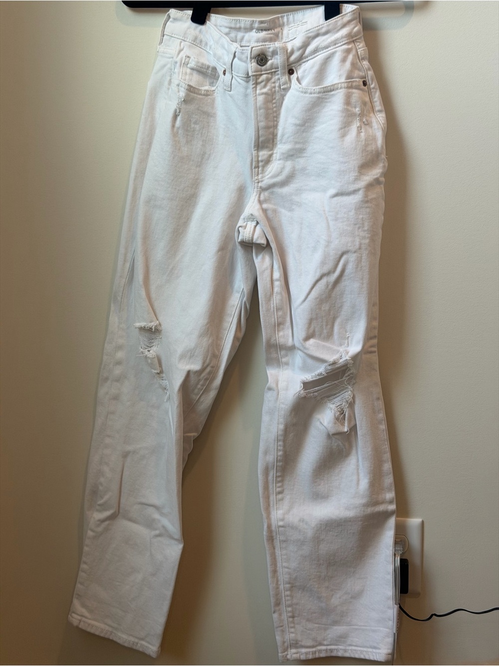 Old Navy White Distressed Straight Jeans